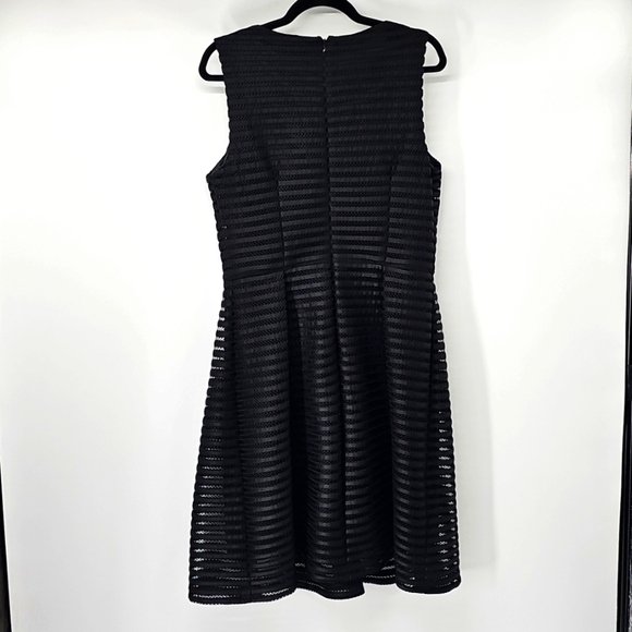 R&K Black Fit&Flare Sheer Eyelet Striped Overlay Sleeveless Cocktail Dress - Picture 8 of 14